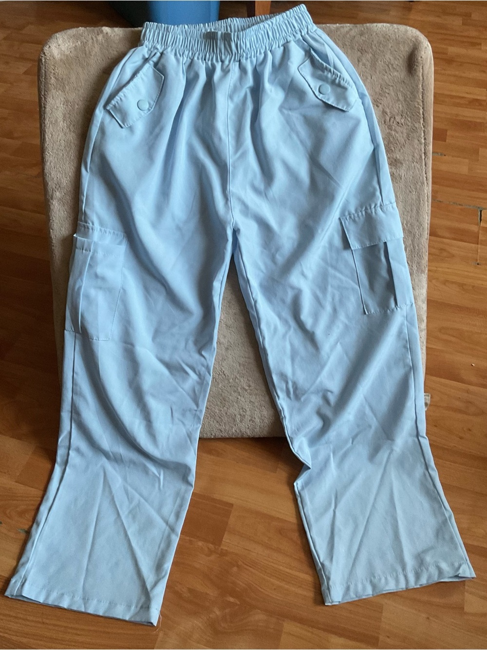 Light Blue Girls Lightweight Cargo Pants - Elastic Waist Size 160 = 10/12